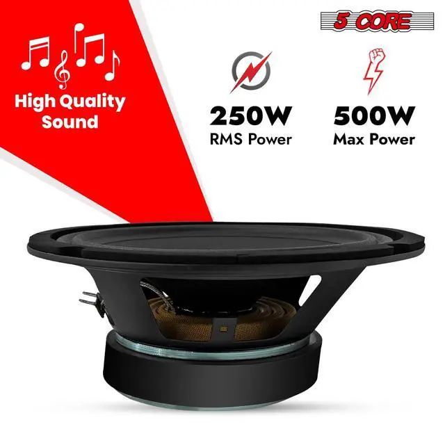 Alt view image 2 of 7 - 5 CORE 8 Inch Speaker Mid Range Bullet Replacement Car Driver 2Pc Red Aluminium Bullet Loudspeaker 500W Max 4 Ohm Audio Door Speakers for Car or Truck Stereo Sound System - MR 8 BLT R 4oHM 2PCS