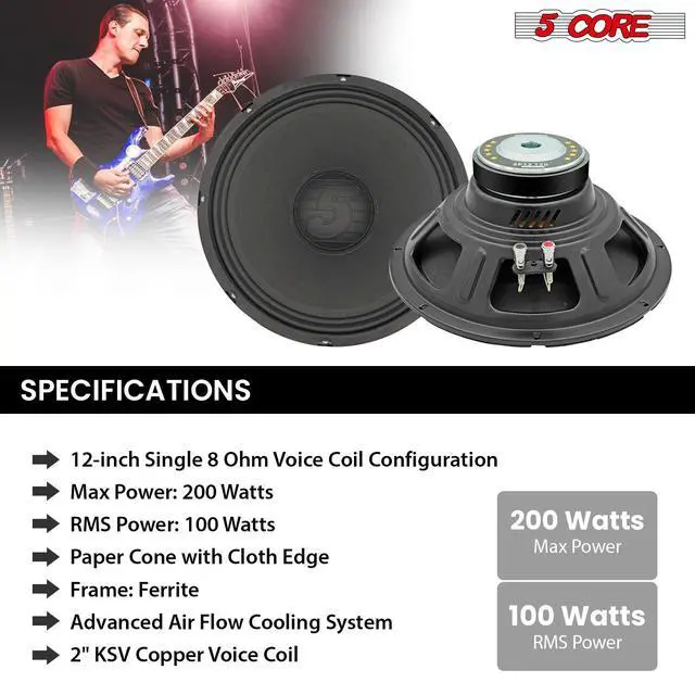 Alt view image 6 of 7 - 5 Core 12 Inch Guitar Speaker 200W 8 Ohm Amp Cabinet Replacement Amplifier Woofer