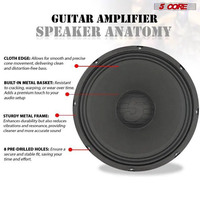 Alt view image 5 of 7 - 5 Core 12 Inch Guitar Speaker 200W 8 Ohm Amp Cabinet Replacement Amplifier Woofer
