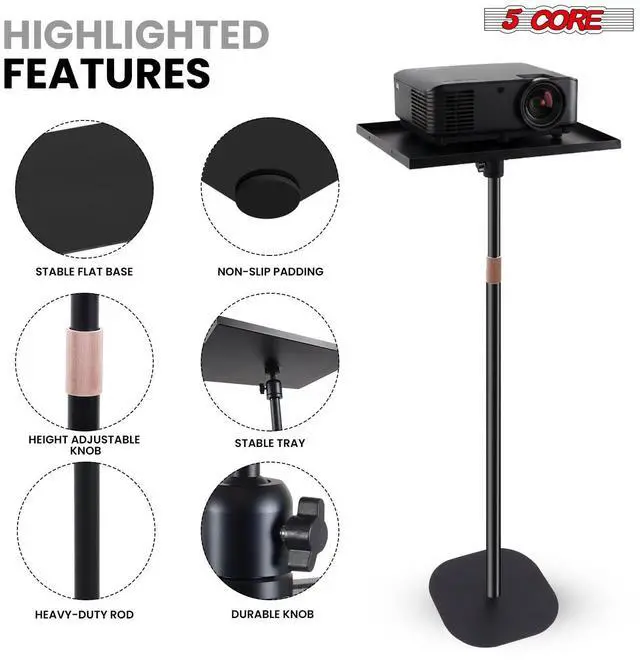Alt view image 4 of 7 - 5 Core Projector Stand Floor Adjustable 66" Universal Projectors Support for Home Office & Studio