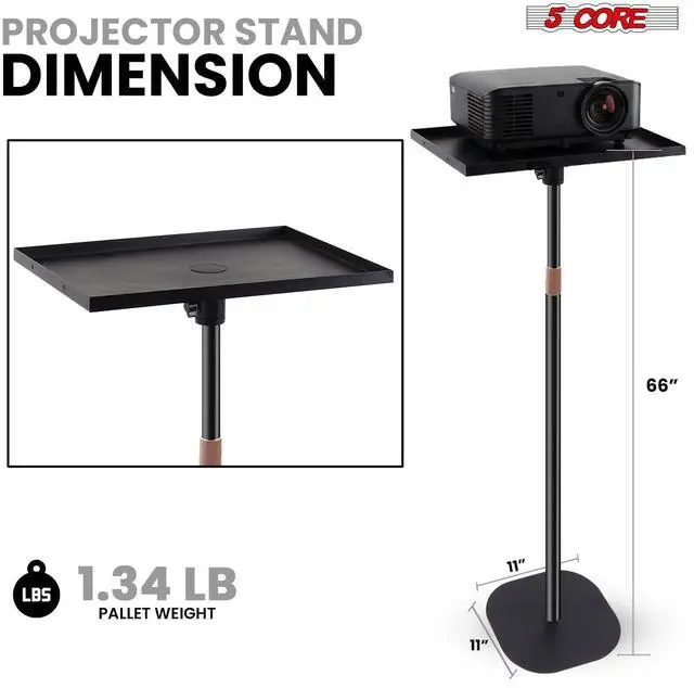 Alt view image 7 of 7 - 5 Core Projector Stand Floor Adjustable 66" Universal Projectors Support for Home Office & Studio