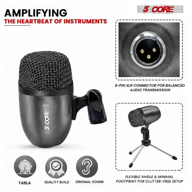 Alt view image 2 of 7 - 5 Core Tabla Mic Indian Instrument Microphone Set for Bayan & Dayan Dholak Uni-Directional Mridangam Mic for Recording Live Stage Temple & Classroom - TABLA MIC BLK