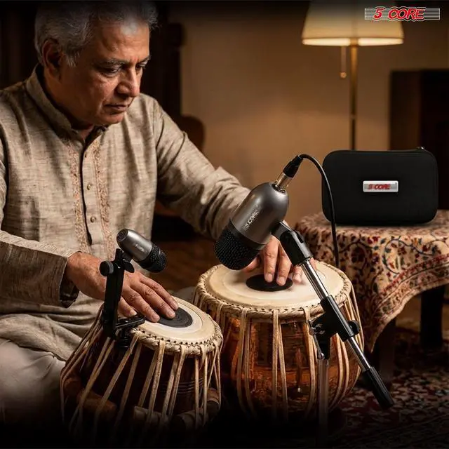 Alt view image 4 of 7 - 5 Core Tabla Mic Indian Instrument Microphone Set for Bayan & Dayan Dholak Uni-Directional Mridangam Mic for Recording Live Stage Temple & Classroom - TABLA MIC BLK
