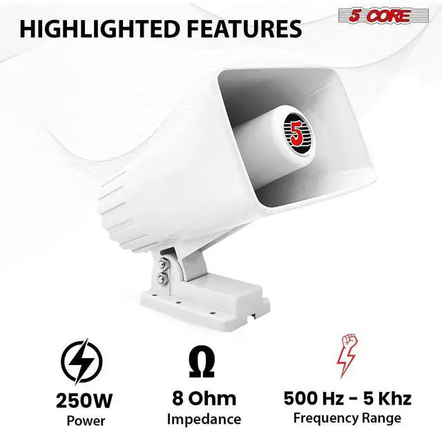 Alt view image 3 of 7 - 5 Core PA Speaker 5 x 8 Inch 65W Bull Horn Loud Audio Indoor Outdoor Speakers System 8Ohm Reflex Megaphone Mounting Bracket & Hardware Included White- HW 508 WH