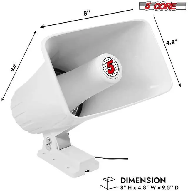 Alt view image 6 of 7 - 5 Core PA Speaker 5 x 8 Inch 65W Bull Horn Loud Audio Indoor Outdoor Speakers System 8Ohm Reflex Megaphone Mounting Bracket & Hardware Included White- HW 508 WH