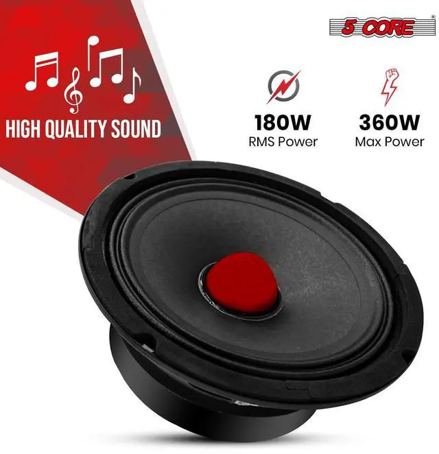 Alt view image 4 of 7 - 5 Core 6.5 Inch Midrange Door Speaker 360W Subwoofer w Aluminum Bullet 8 Sub Woofer