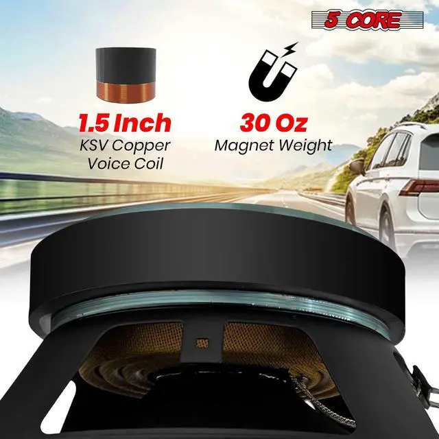 Alt view image 5 of 7 - 5 CORE 8 Inch Speaker Mid Range Bullet Replacement Car Driver Red Aluminium Bullet Loudspeaker 500W Max 4 Ohms Audio Door Speakers for Car or Truck Stereo Sound System - MR 8 BLT R 4oHM