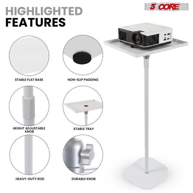 Alt view image 3 of 7 - 5 Core Projector Stand Floor Adjustable 66" Universal Projectors Support for Home Office & Studio