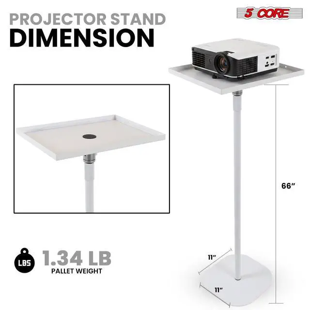 Alt view image 7 of 7 - 5 Core Projector Stand Floor Adjustable 66" Universal Projectors Support for Home Office & Studio