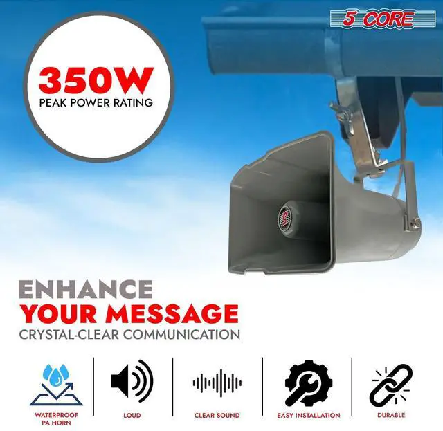 Alt view image 2 of 7 - 5 CORE 12.5 x 6.5 Inch Outdoor PA Horn Speaker Loudspeaker 35 Watt RMS Loud Sound Megaphone Driver Horn 400Hz-5KHz Frequency 8 Ohm Weatherproof Vehicle Siren - SUH-300 1Pc