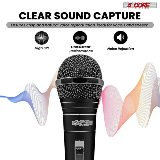 Alt view image 5 of 7 - 5 Core Microphone XLR Dynamic Mic Karaoke Singing Handheld Microfono Wired Professional Unidirectional 1/4 Plug In Cord Connection for Vocal DJ Music - PM 757