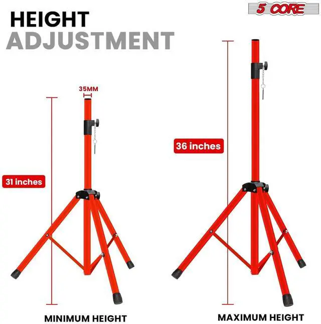 Alt view image 2 of 7 - 5 Core Speaker Stand Tripod Pair Heavy Duty Adjustable 36" Universal Mount for PA DJ Studio w Bag