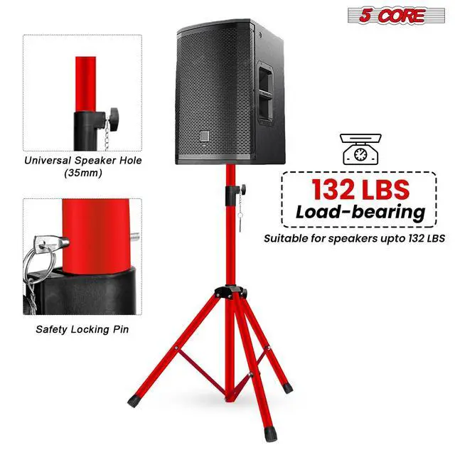 Alt view image 3 of 7 - 5 Core Speaker Stand Tripod Pair Heavy Duty Adjustable 36" Universal Mount for PA DJ Studio w Bag
