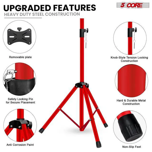 Alt view image 7 of 7 - 5 Core Speaker Stand Tripod Pair Heavy Duty Adjustable 36" Universal Mount for PA DJ Studio w Bag