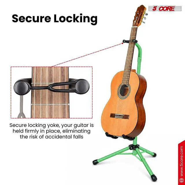 Alt view image 4 of 7 - 5 Core Guitar Stand Floor Adjustable Heavy Duty w Neck Holder Universal Supports for Acoustic Electric Classic Bass Instrument Folding Portable Green - GSH HD GR