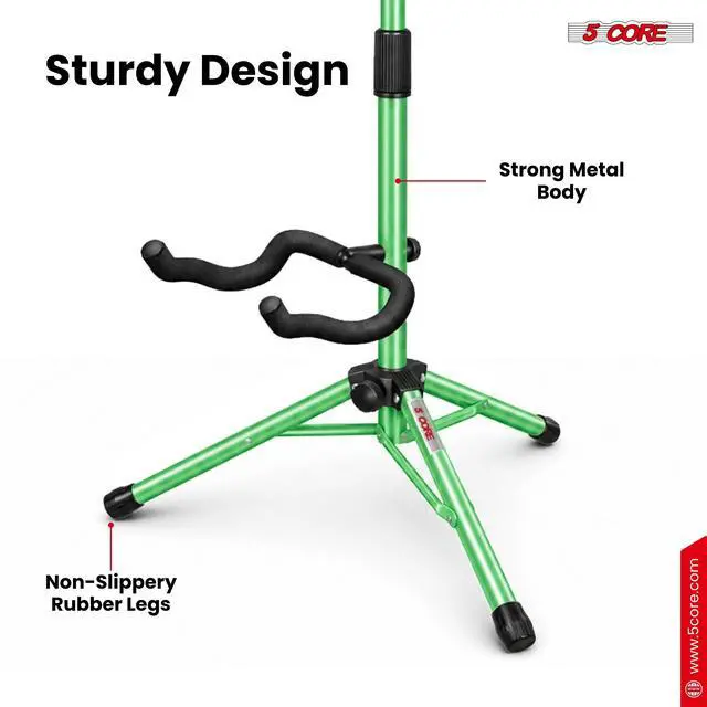 Alt view image 6 of 7 - 5 Core Guitar Stand Floor Adjustable Heavy Duty w Neck Holder Universal Supports for Acoustic Electric Classic Bass Instrument Folding Portable Green - GSH HD GR