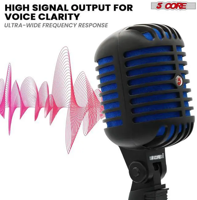 Alt view image 3 of 7 - 5 Core Inc. Classic Retro Microphone Dynamic Metal Body Old Vintage Style Unidirectional Cardioid Mic For Singing w XLR Input - RTRO MIC CH BLK-BLU