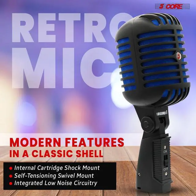 Alt view image 6 of 7 - 5 Core Inc. Classic Retro Microphone Dynamic Metal Body Old Vintage Style Unidirectional Cardioid Mic For Singing w XLR Input - RTRO MIC CH BLK-BLU