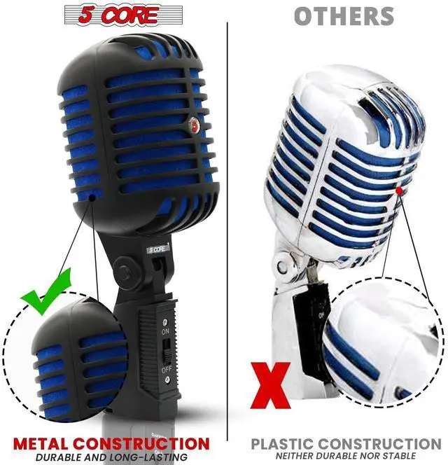 Alt view image 7 of 7 - 5 Core Inc. Classic Retro Microphone Dynamic Metal Body Old Vintage Style Unidirectional Cardioid Mic For Singing w XLR Input - RTRO MIC CH BLK-BLU