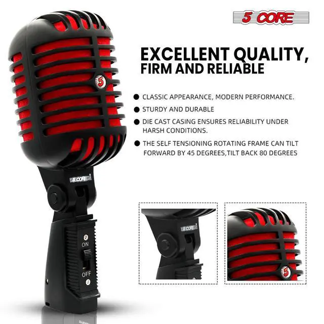 Alt view image 5 of 7 - 5 Core Inc. Professional Vintage Microphone for Singing Dynamic Super Cardiod XLR Old Retro Vocal Mic Stage Unidirectional Classic Studio Microfono Recording Wired Corded for Live Performance