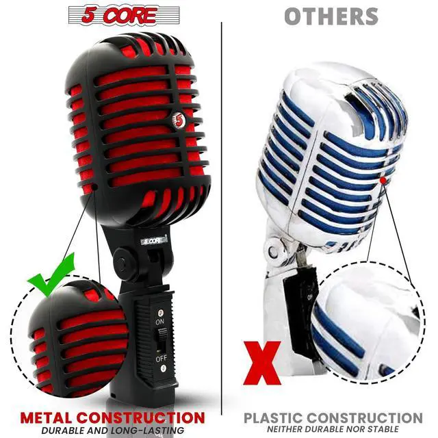 Alt view image 7 of 7 - 5 Core Inc. Professional Vintage Microphone for Singing Dynamic Super Cardiod XLR Old Retro Vocal Mic Stage Unidirectional Classic Studio Microfono Recording Wired Corded for Live Performance