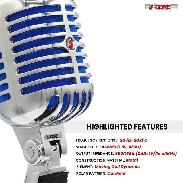 Alt view image 2 of 7 - 5 Core Professional Vintage Microphone for Singing Dynamic Super Cardiod XLR Old Retro Vocal Mic Stage Unidirectional Classic Studio Microfono Recording Wired Corded for Live Performance - RTRO MIC CH