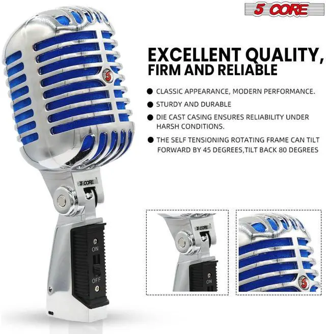 Alt view image 3 of 7 - 5 Core Professional Vintage Microphone for Singing Dynamic Super Cardiod XLR Old Retro Vocal Mic Stage Unidirectional Classic Studio Microfono Recording Wired Corded for Live Performance - RTRO MIC CH