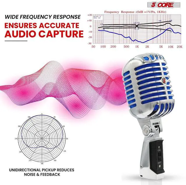 Alt view image 5 of 7 - 5 Core Professional Vintage Microphone for Singing Dynamic Super Cardiod XLR Old Retro Vocal Mic Stage Unidirectional Classic Studio Microfono Recording Wired Corded for Live Performance - RTRO MIC CH