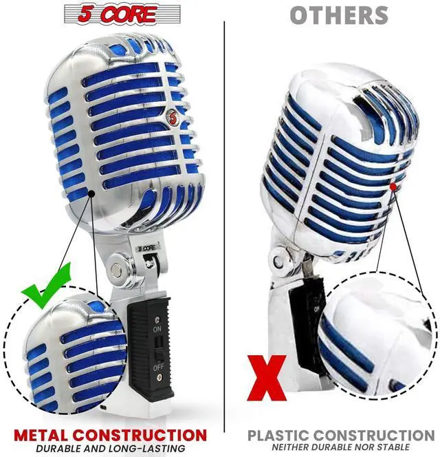 Alt view image 7 of 7 - 5 Core Professional Vintage Microphone for Singing Dynamic Super Cardiod XLR Old Retro Vocal Mic Stage Unidirectional Classic Studio Microfono Recording Wired Corded for Live Performance - RTRO MIC CH