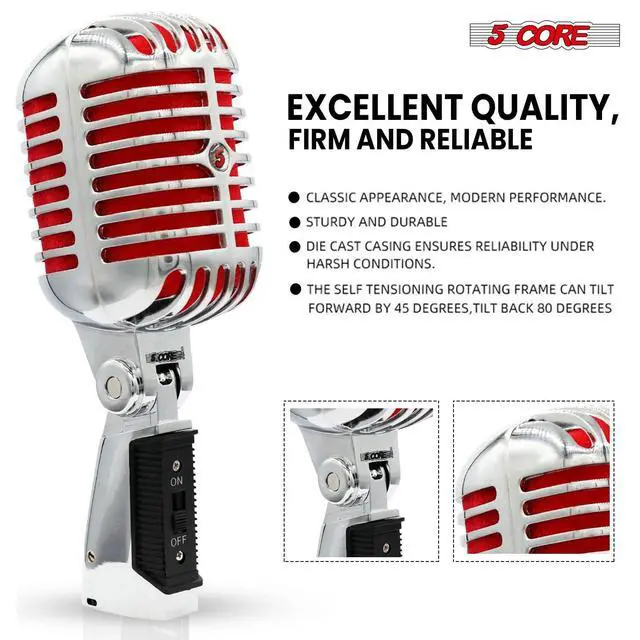 Alt view image 3 of 7 - 5 Core Professional Vintage Microphone for Singing Dynamic Super Cardiod XLR Old Retro Vocal Mic Stage Unidirectional Classic Studio Microfono Recording Wired Corded for Live Performance - RTRO MIC CH