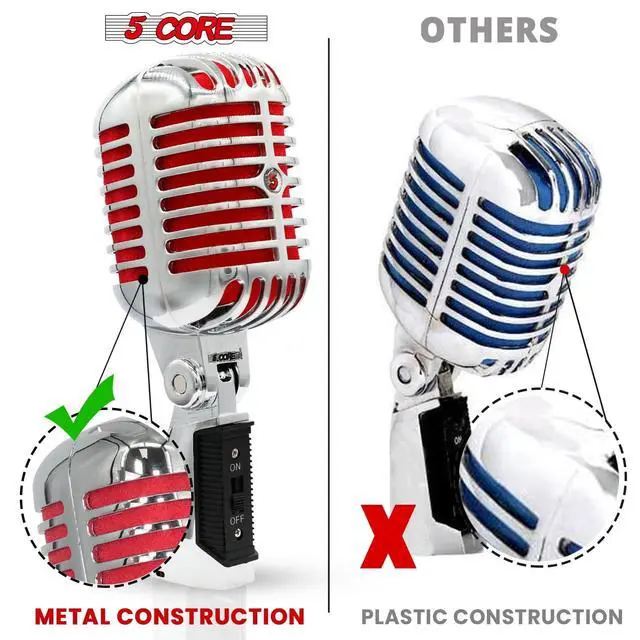 Alt view image 7 of 7 - 5 Core Professional Vintage Microphone for Singing Dynamic Super Cardiod XLR Old Retro Vocal Mic Stage Unidirectional Classic Studio Microfono Recording Wired Corded for Live Performance - RTRO MIC CH