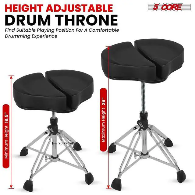 Alt view image 3 of 7 - 5 Core Drum Throne Sponge Padded Guitar Stool Drummer Seat for Adults & Kids
