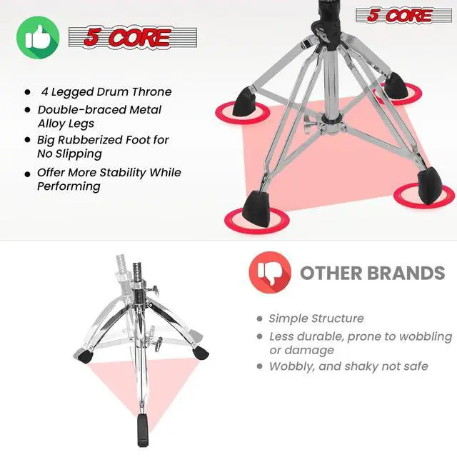 Alt view image 5 of 7 - 5 Core Drum Throne Sponge Padded Guitar Stool Drummer Seat for Adults & Kids