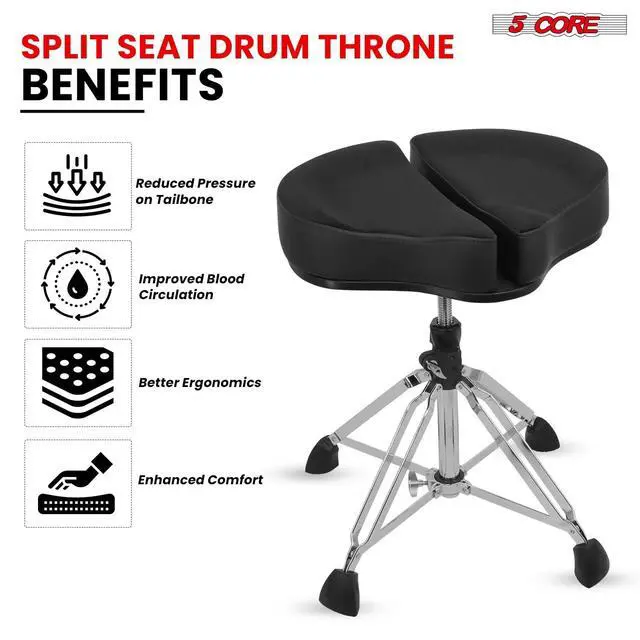 Alt view image 6 of 7 - 5 Core Drum Throne Sponge Padded Guitar Stool Drummer Seat for Adults & Kids