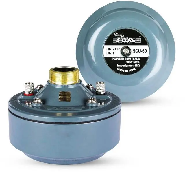 Main image of 5 Core Compression Driver 600W PMPO 16 Ohm Screw on Type Mid Range Horn Throat Tweeter Speaker 60W RMS 18 TPI Threading Aluminum Body- DU 60W