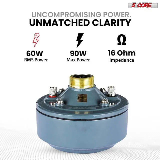 Alt view image 2 of 8 - 5 Core Compression Driver 600W PMPO 16 Ohm Screw on Type Mid Range Horn Throat Tweeter Speaker 60W RMS 18 TPI Threading Aluminum Body- DU 60W