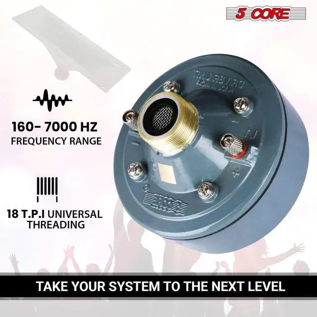 Alt view image 3 of 8 - 5 Core Compression Driver 600W PMPO 16 Ohm Screw on Type Mid Range Horn Throat Tweeter Speaker 60W RMS 18 TPI Threading Aluminum Body- DU 60W