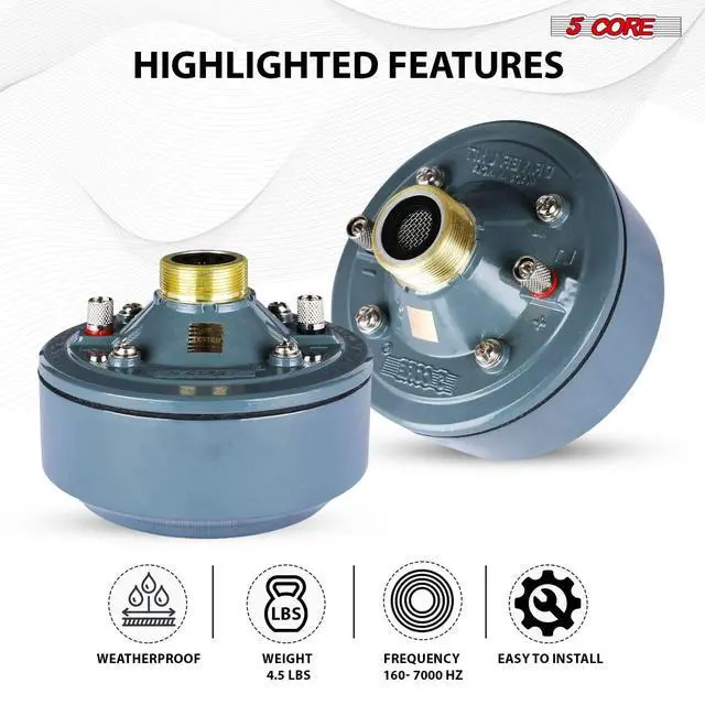 Alt view image 4 of 8 - 5 Core Compression Driver 600W PMPO 16 Ohm Screw on Type Mid Range Horn Throat Tweeter Speaker 60W RMS 18 TPI Threading Aluminum Body- DU 60W