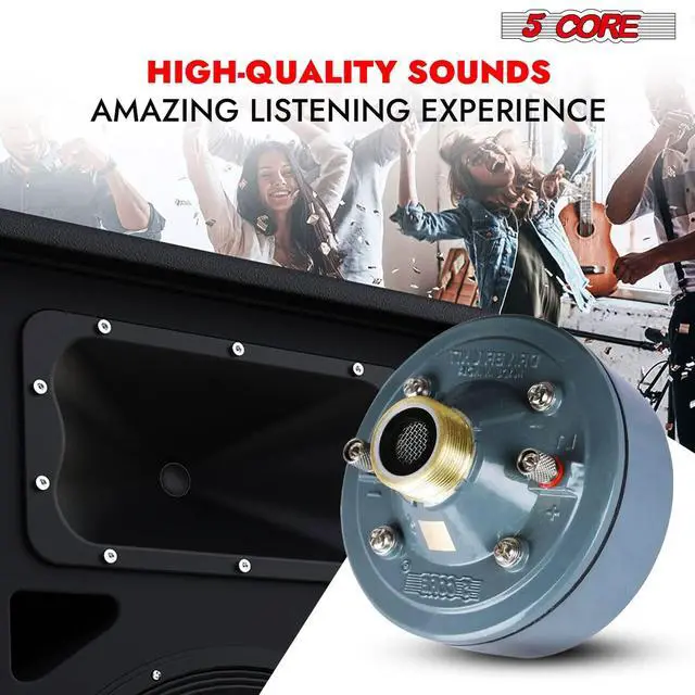 Alt view image 6 of 8 - 5 Core Compression Driver 600W PMPO 16 Ohm Screw on Type Mid Range Horn Throat Tweeter Speaker 60W RMS 18 TPI Threading Aluminum Body- DU 60W