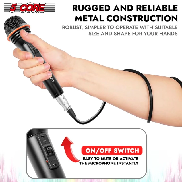 Alt view image 3 of 7 - 5 Core Microphone 2Pc Dynamic Vocal Handheld Mic Cardioid Singing Karaok Microfono w On Off Switch