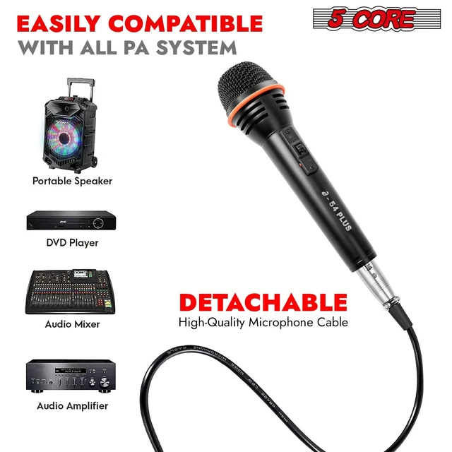 Alt view image 5 of 7 - 5 Core Microphone 2Pc Dynamic Vocal Handheld Mic Cardioid Singing Karaok Microfono w On Off Switch