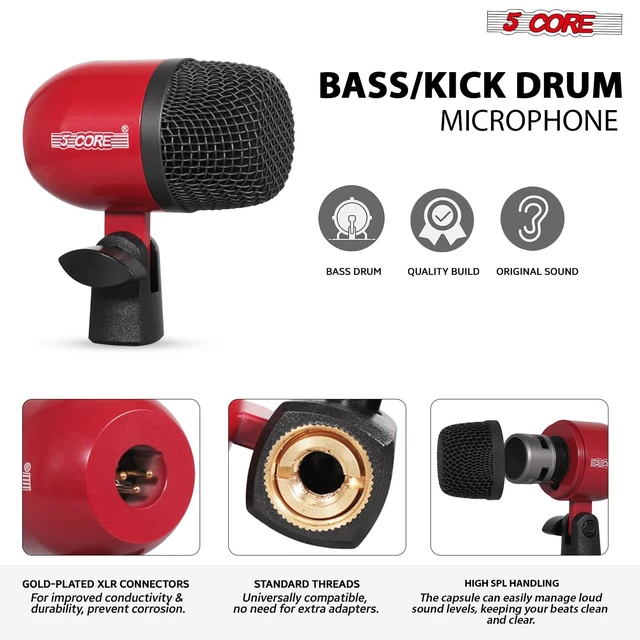 Alt view image 2 of 7 - 5 Core 9 Piece Drum Microphone Set w Kick Bass, Tom/Snare and Condenser Hi Hat & Cymbals Mics
