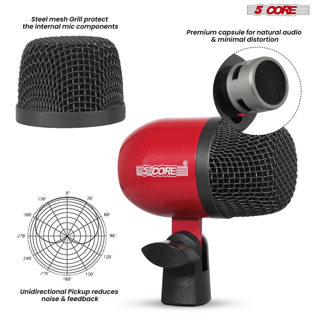 Alt view image 7 of 7 - 5 Core 9 Piece Drum Microphone Set w Kick Bass, Tom/Snare and Condenser Hi Hat & Cymbals Mics