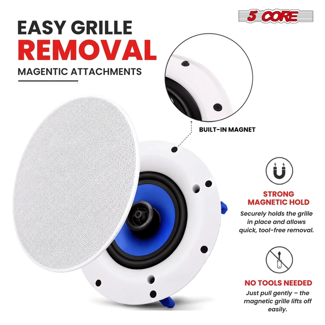 Alt view image 3 of 7 - 5 Core 6.5 Inch In-Ceiling In-Wall Speaker 360W 2-Way Pair Flush Mount House Home Theater Speakers