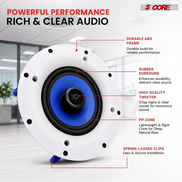 Alt view image 4 of 7 - 5 Core 6.5 Inch In-Ceiling In-Wall Speaker 360W 2-Way Pair Flush Mount House Home Theater Speakers