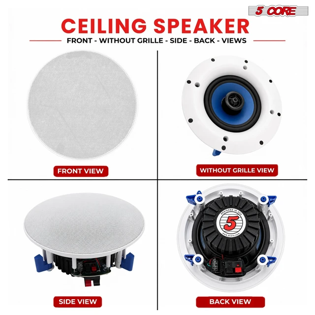 Alt view image 6 of 7 - 5 Core 6.5 Inch In-Ceiling In-Wall Speaker 360W 2-Way Pair Flush Mount House Home Theater Speakers