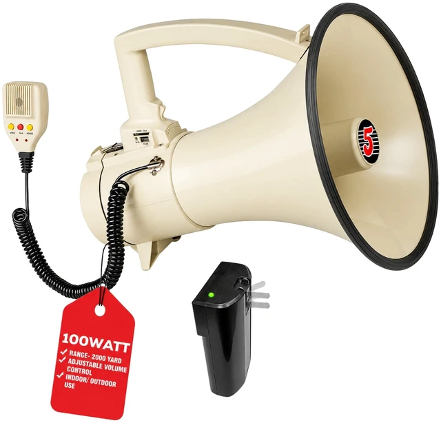 Main image of 5 Core Megaphone Speaker 100W Loud Rechargeable Bullhorn w Built-in Siren