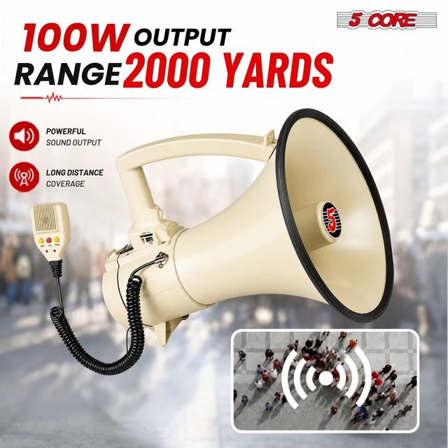 Alt view image 3 of 7 - 5 Core Megaphone Speaker 100W Loud Rechargeable Bullhorn w Built-in Siren