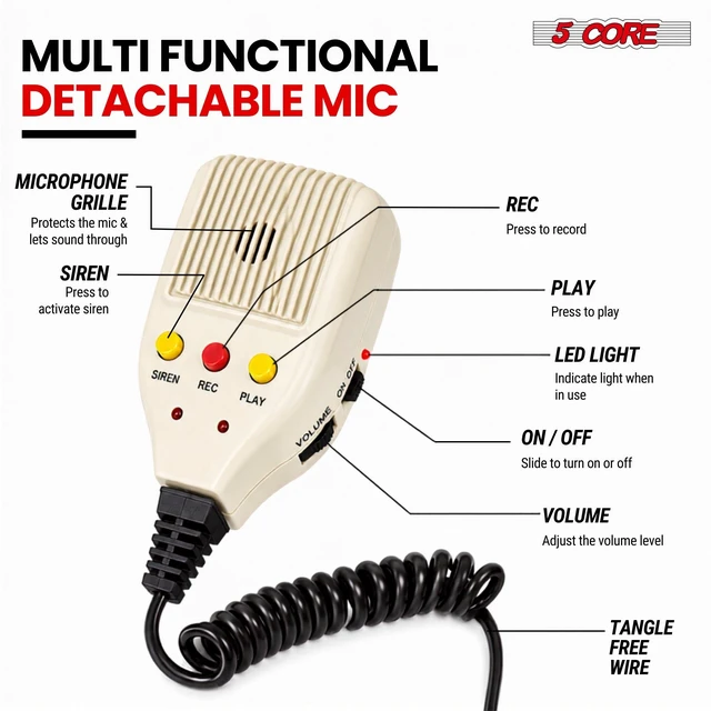 Alt view image 6 of 7 - 5 Core Megaphone Speaker 100W Loud Rechargeable Bullhorn w Built-in Siren