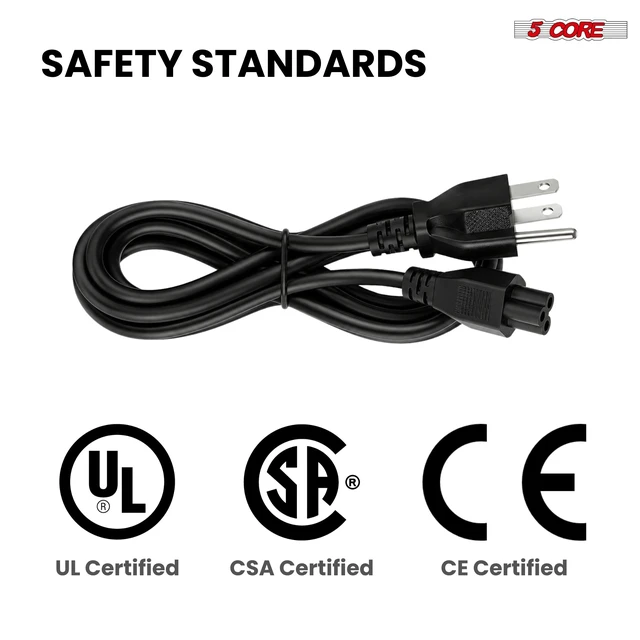 Alt view image 4 of 7 - 5 Core Power Cord C5 Replacement AC Cable 3 Prong for Laptop Charger Projector